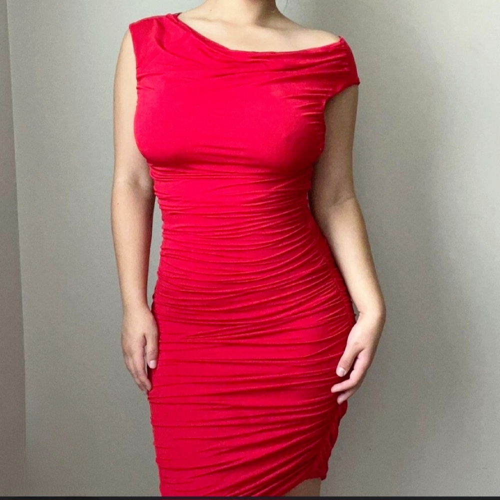 H&M Roushed Bodycon Red Cocktail Formal Party Summer Dress - Size 4